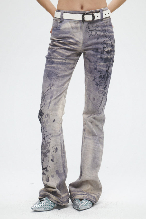 Ink Floral Flared Jeans