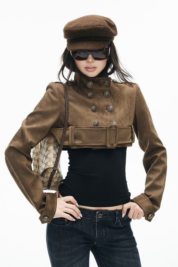 Cropped Suede Belted Jacket