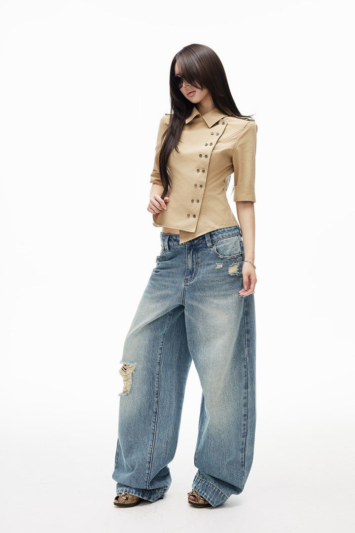 Camel Asymmetric Cotton Top
