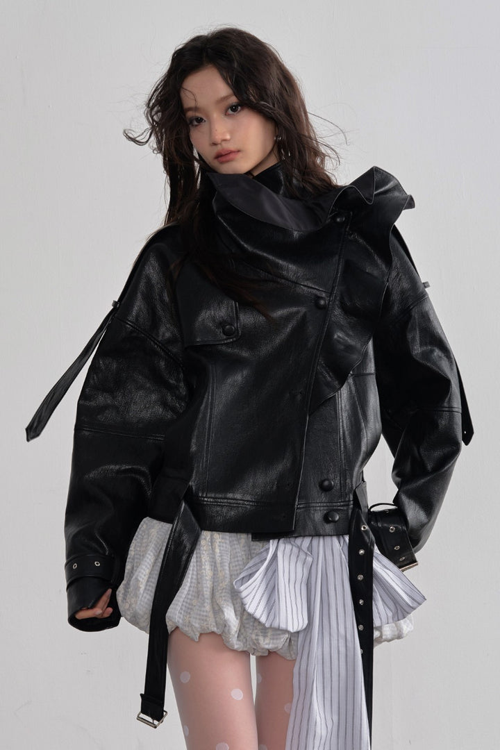 Sculptural Faux Leather Coat
