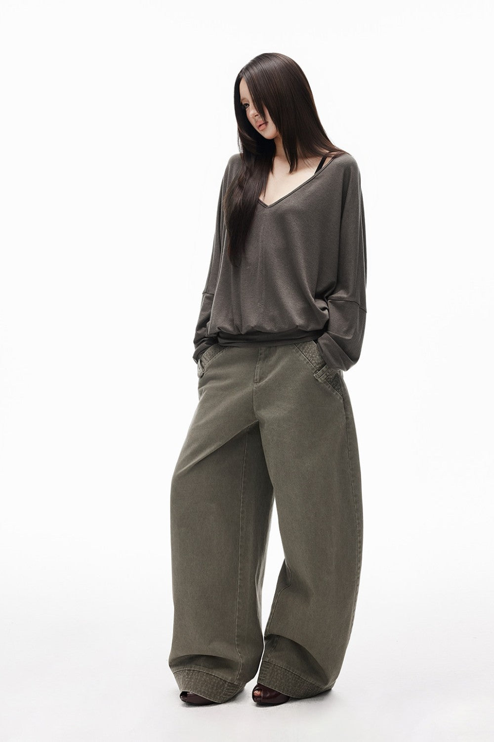 Ashen Oversized V-Neck Top