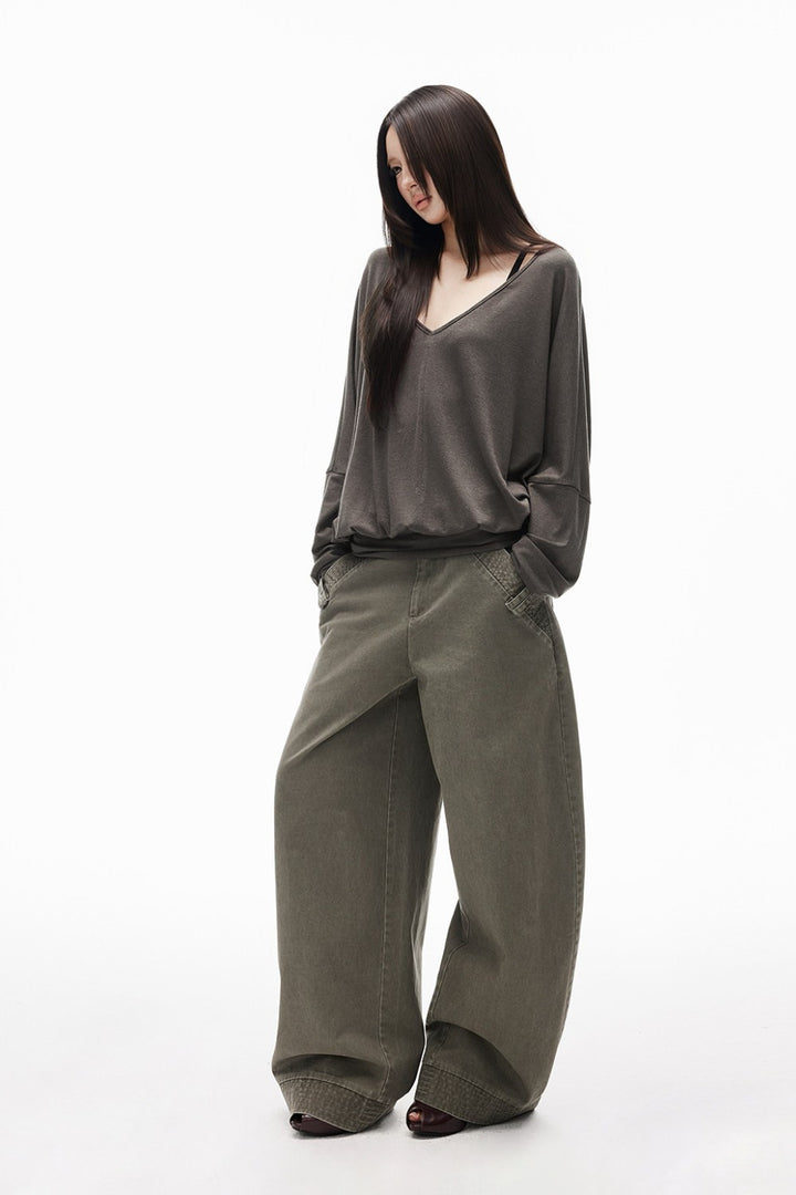 Ashen Oversized V-Neck Top