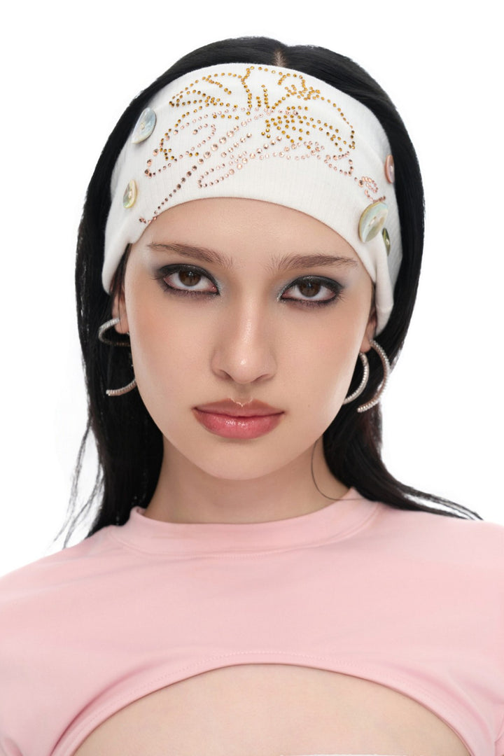 Shell Button Rhinestone Headband