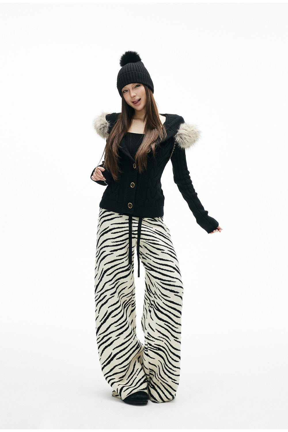 Elara Button-Up Fur Cardigan