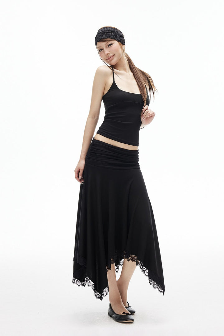 Elara Ruched Lace Trim Skirt