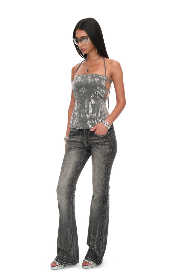 Backless Sequin Halter Top