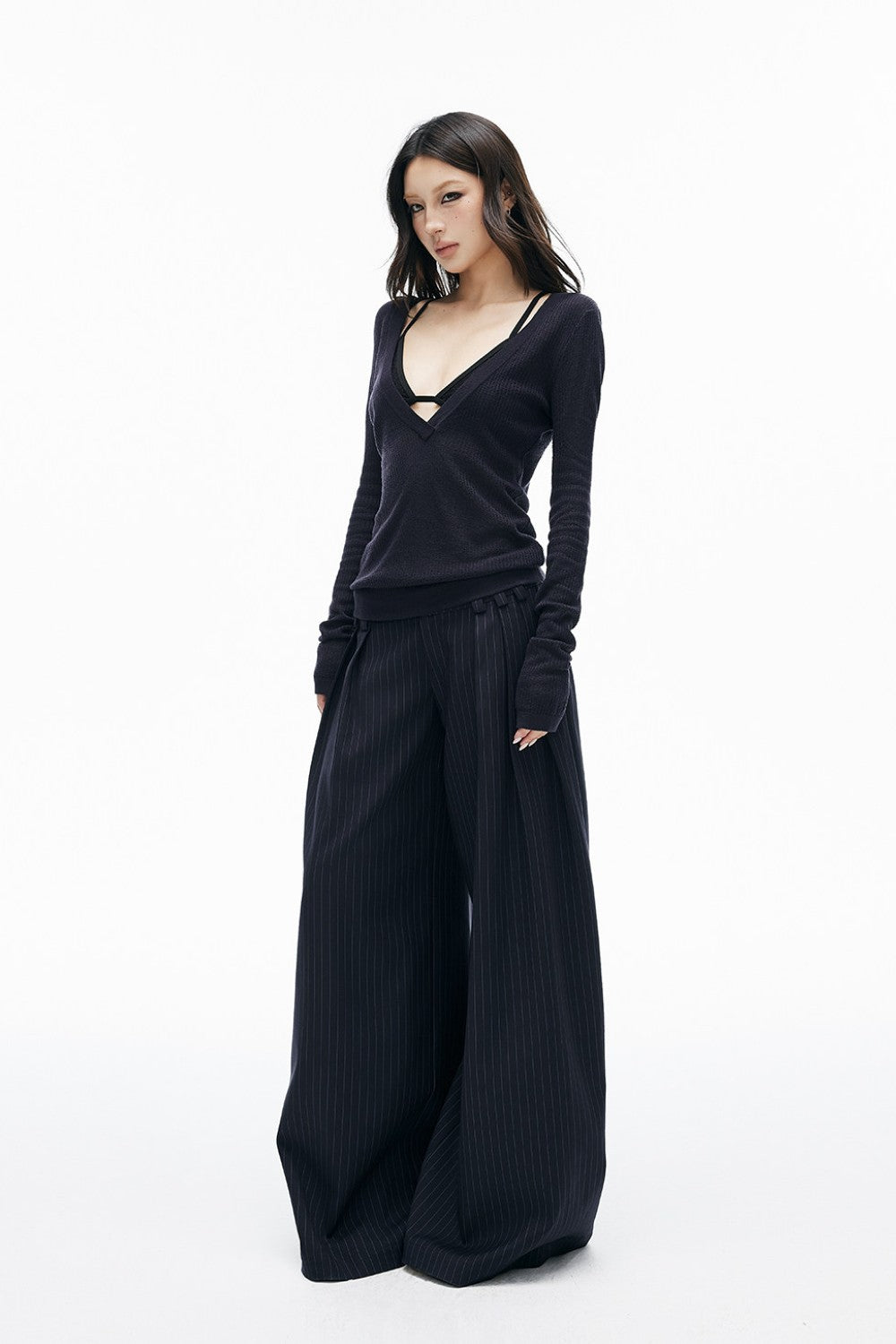 Leni Pinstripe Pleated Trousers