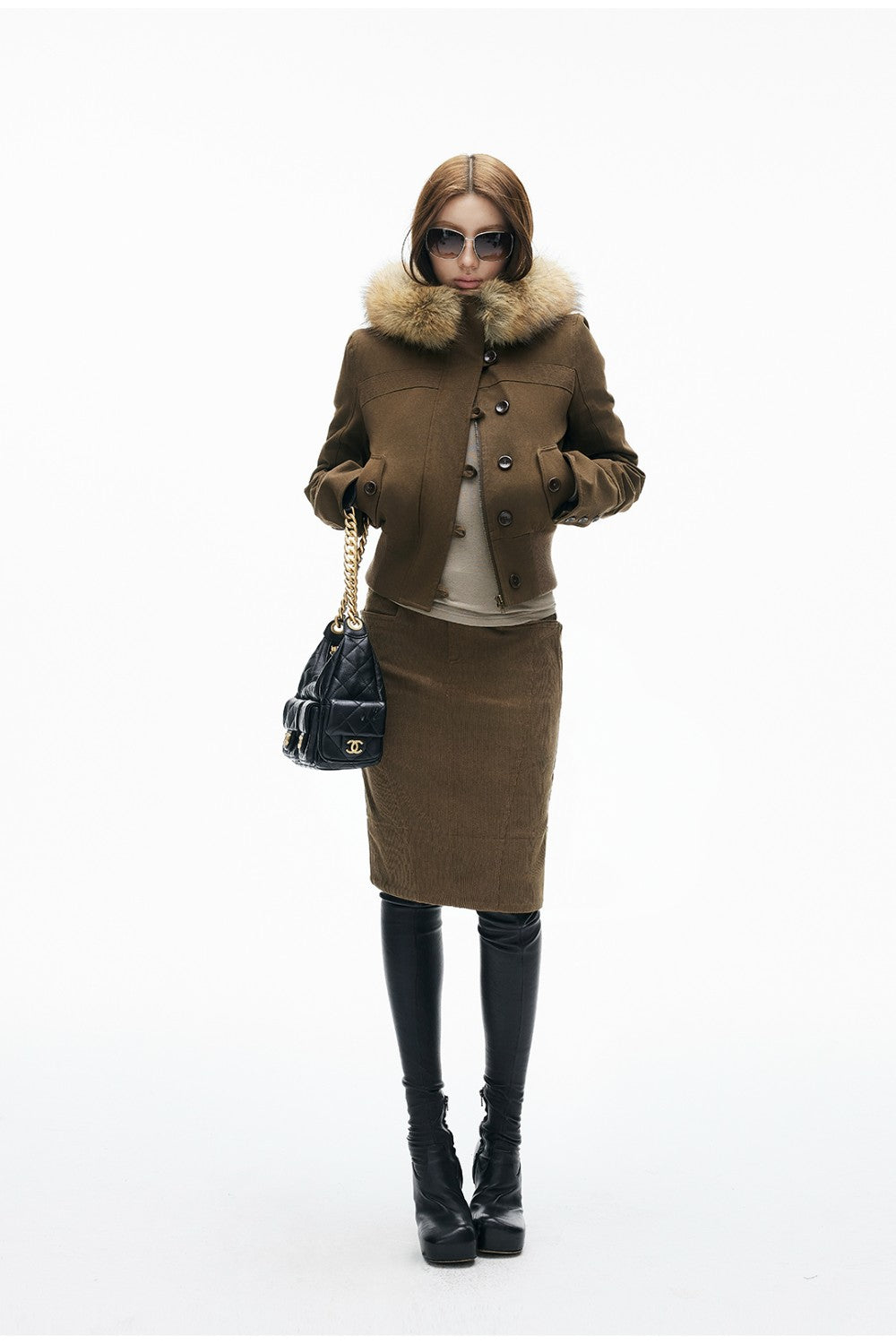 Cocoa Corduroy Pencil Skirt