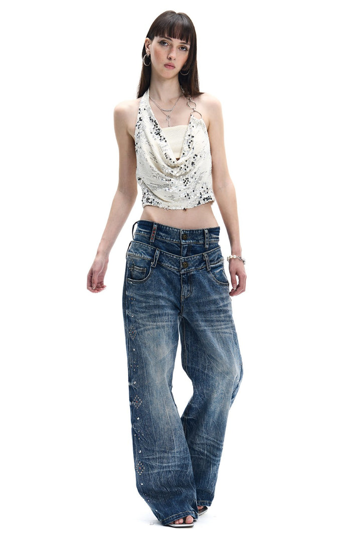 Light Wash Double Waist Jeans