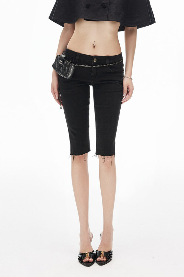Slim Black Denim Capris