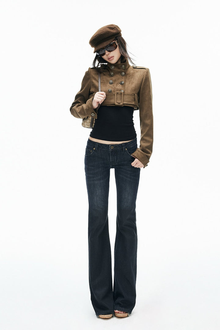 Cropped Suede Belted Jacket