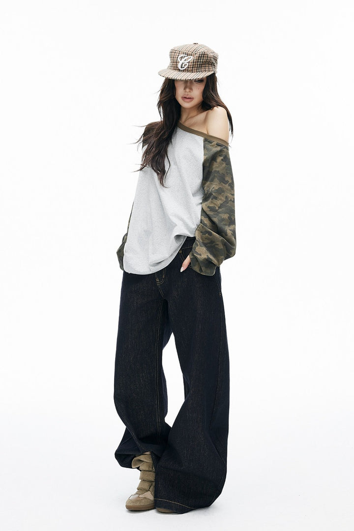 Off-Shoulder Camo Raglan Tee