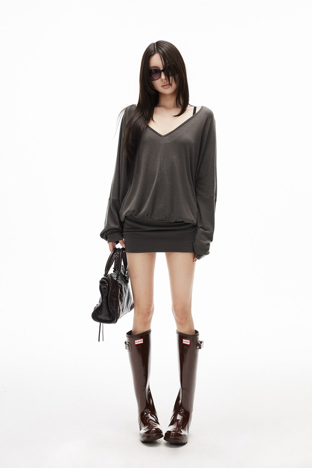 Ashen Oversized V-Neck Top