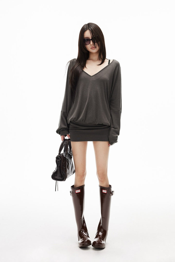 Ashen Oversized V-Neck Top