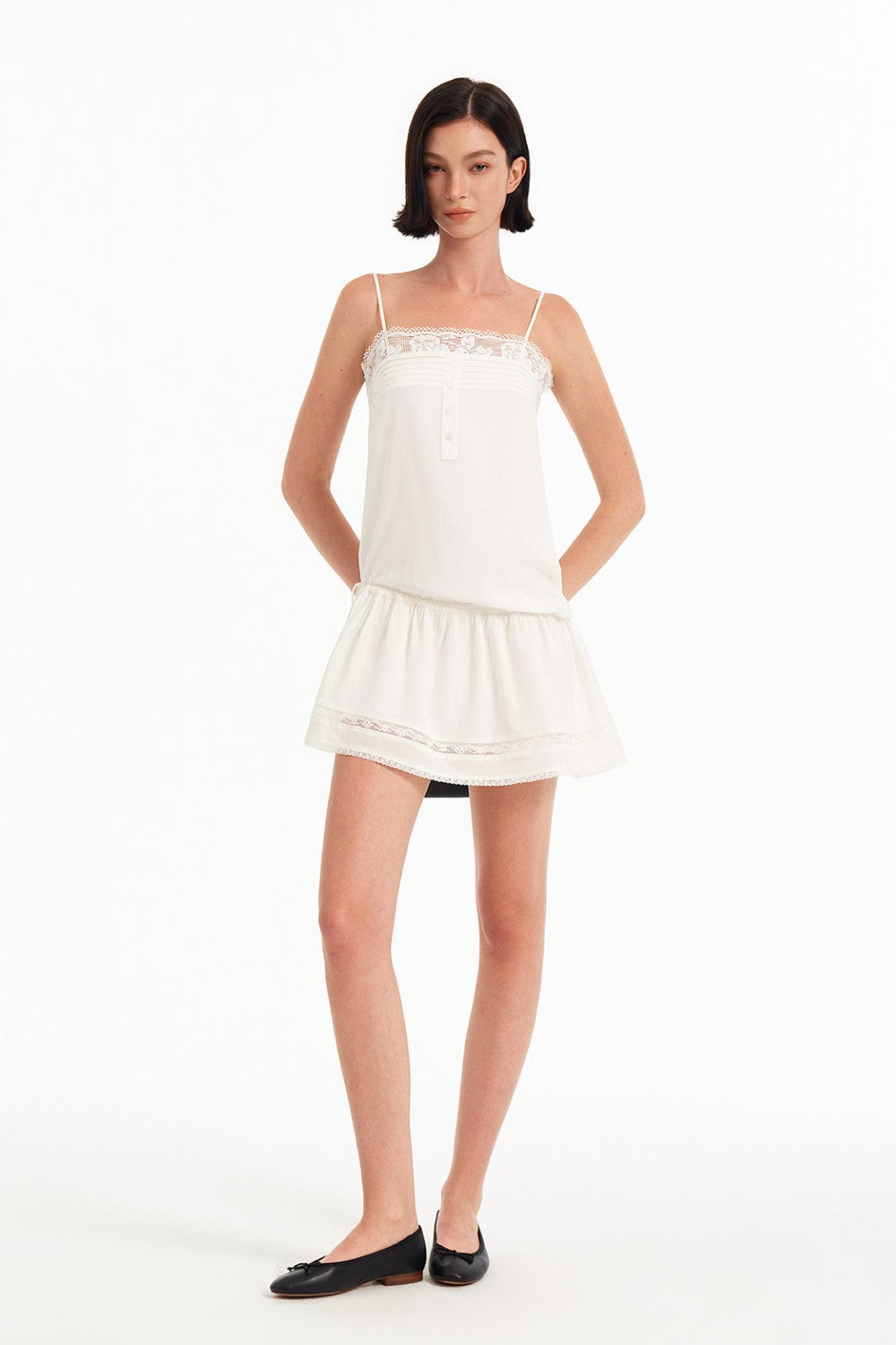Camille Pleated Lace Trim Dress