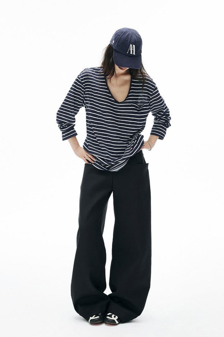 Long Striped V-Neck Top