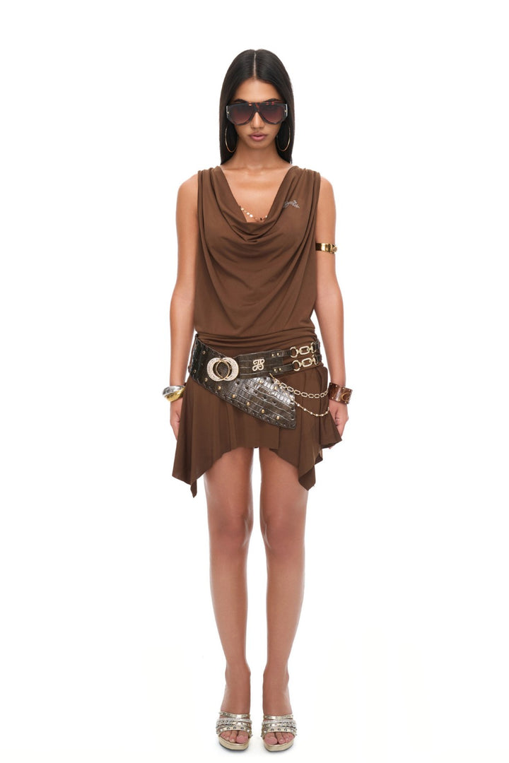Draped Chain Backless Dress