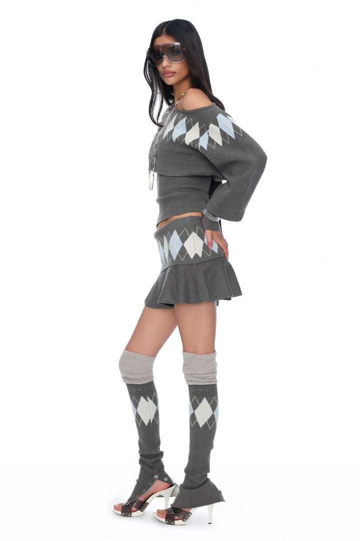 Amelie Knit Argyle Legwarmers