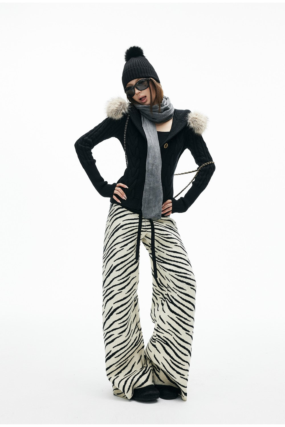 Zebra Knit Wide-Leg Pants