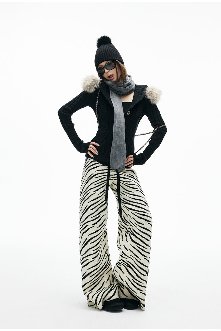 Zebra Knit Wide-Leg Pants