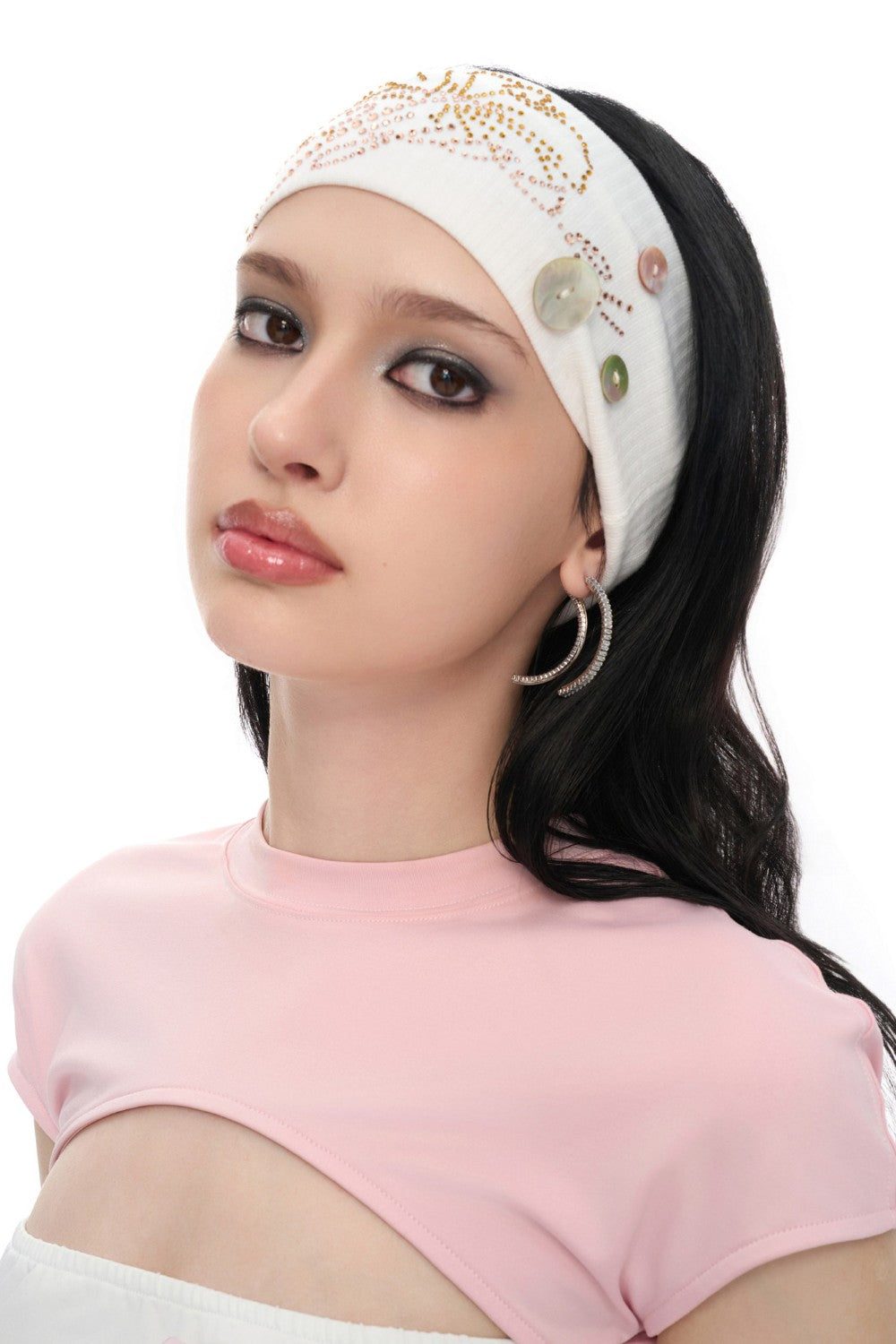 Shell Button Rhinestone Headband