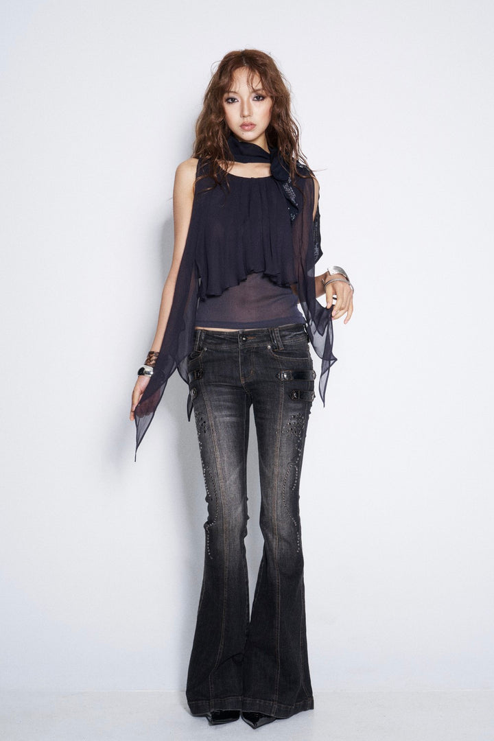 Kira Washed Studded Flare Jeans
