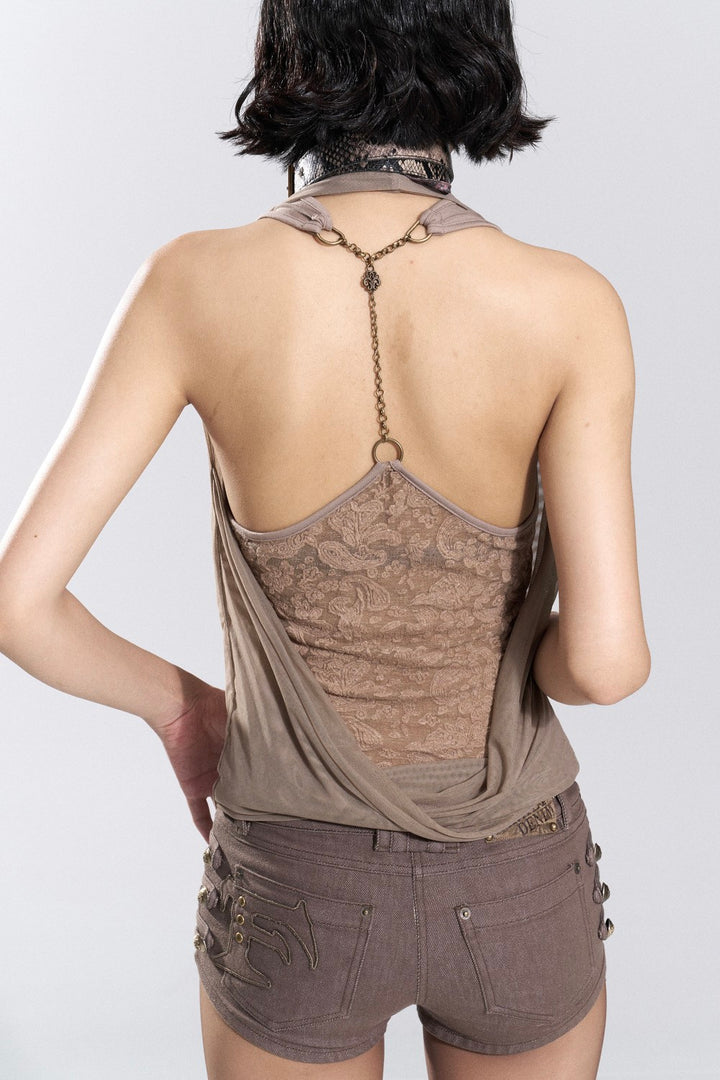 Silver Script Mesh Halter Top