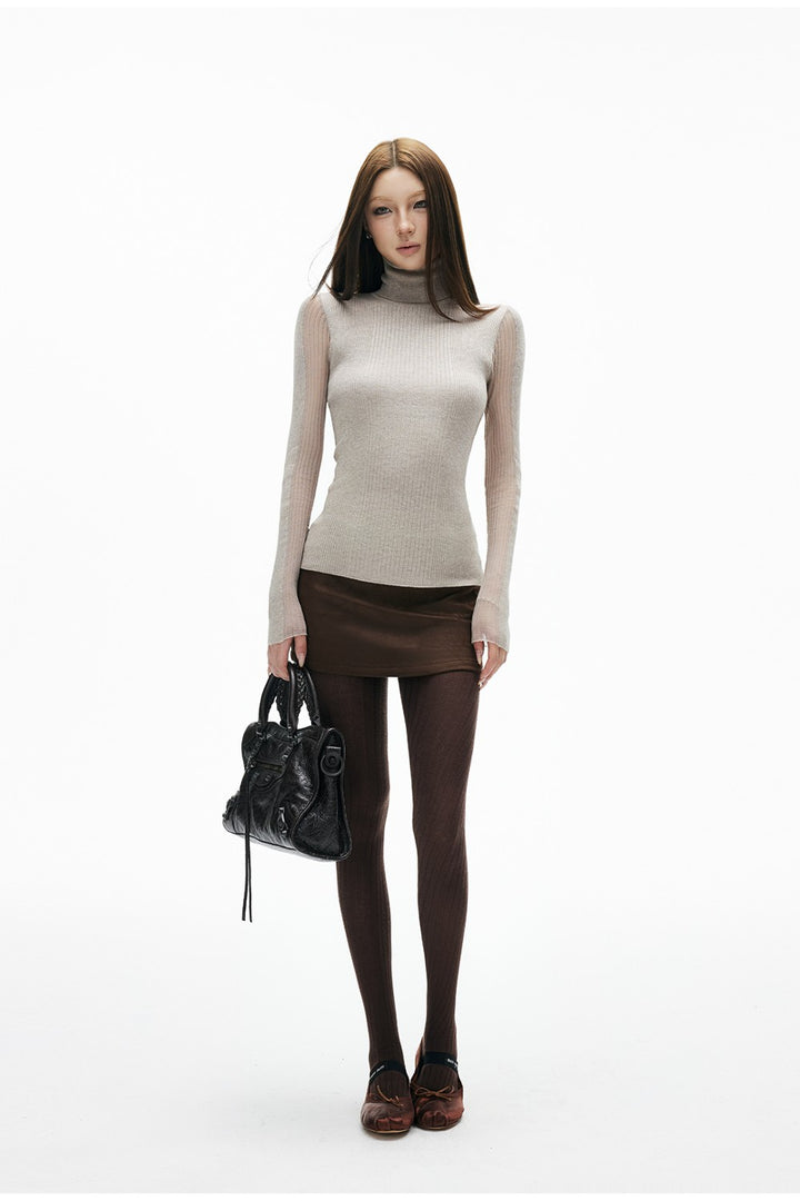 Sheer Rib Turtleneck Top