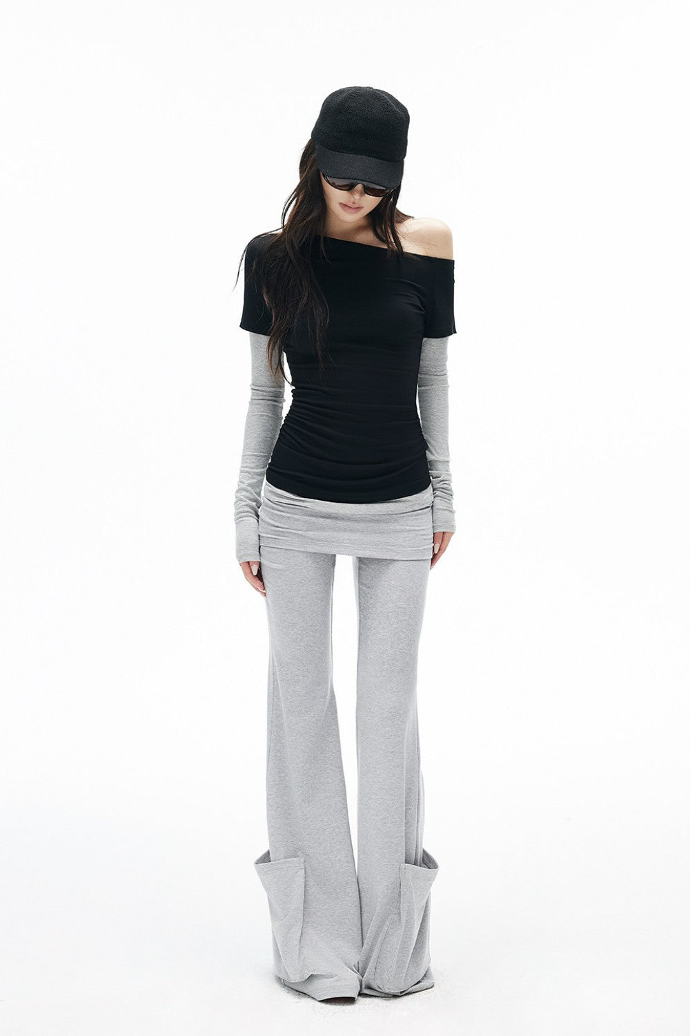 Contrast Off-Shoulder Layered Top