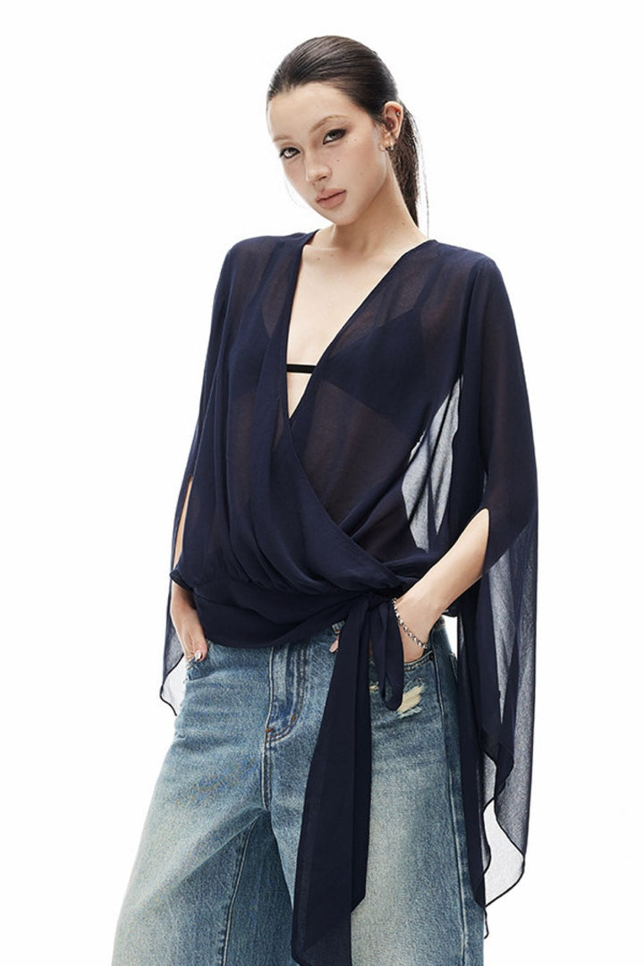 Deep Ocean Wrap Blouse