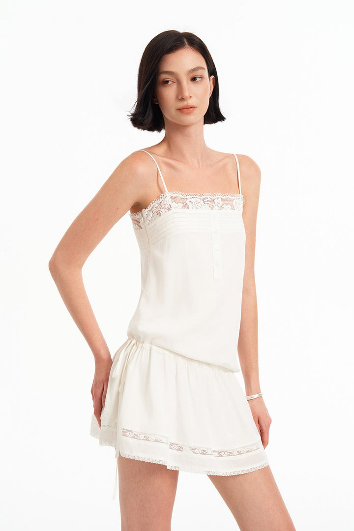 Camille Pleated Lace Trim Dress