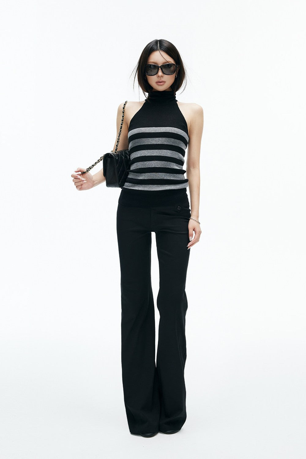 Evie Side-Button Flare Trousers
