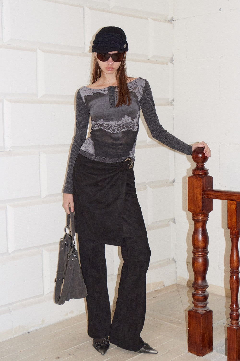 Reversible Grid Henley Shirt