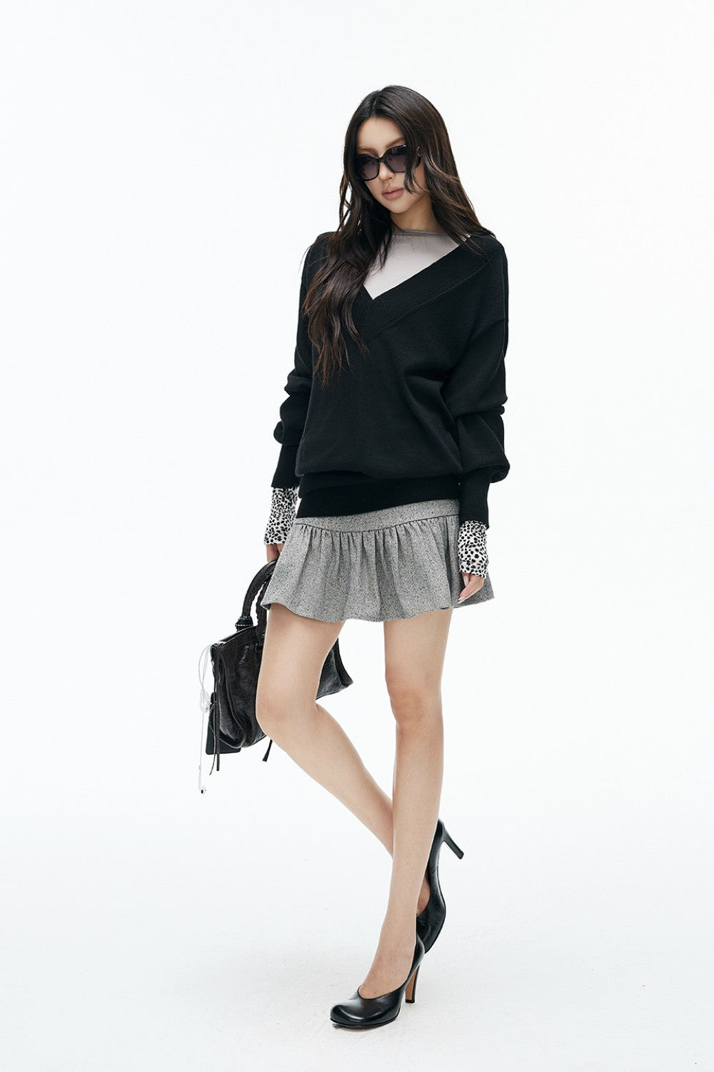 Oversized V-Neck Knit Sweater