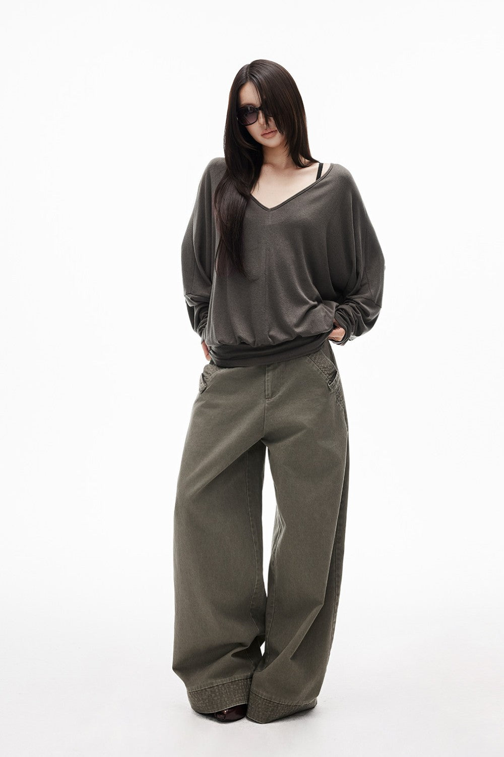 Ashen Oversized V-Neck Top