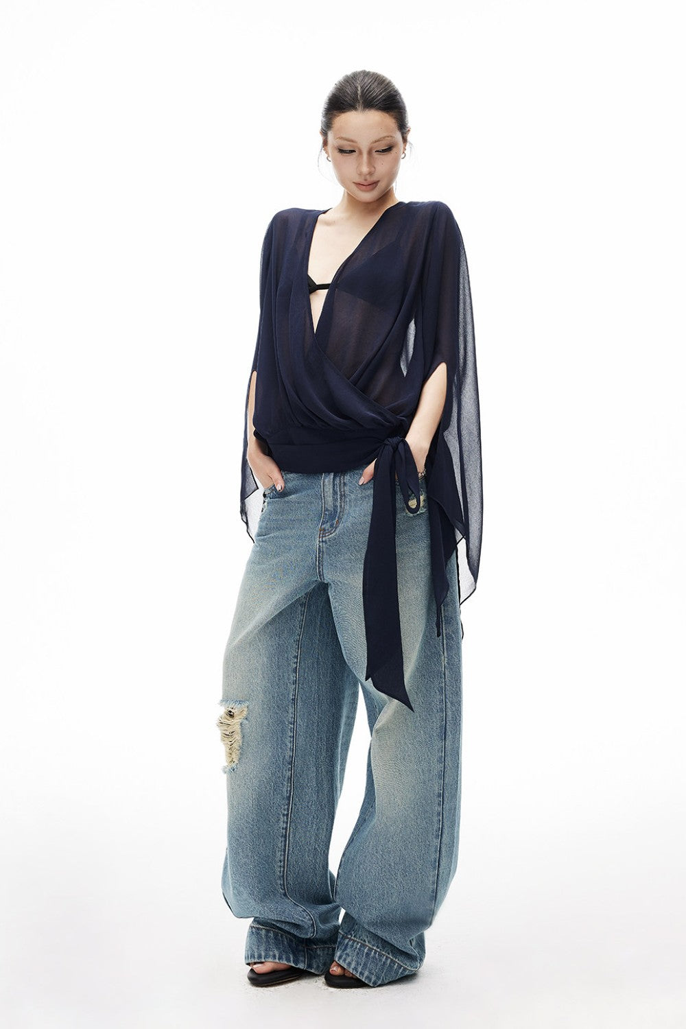 Deep Ocean Wrap Blouse