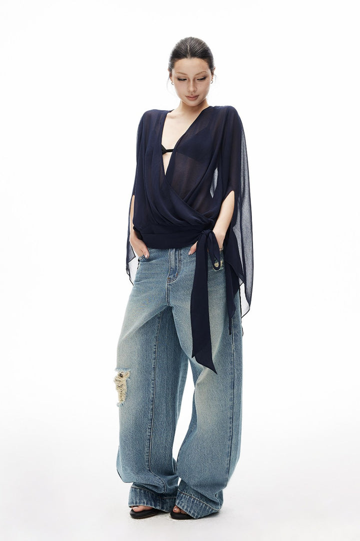 Deep Ocean Wrap Blouse