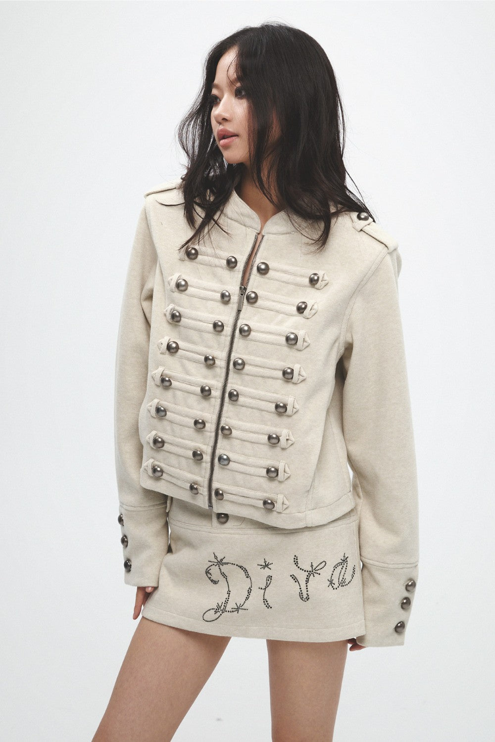 Military Button Mini Skirt