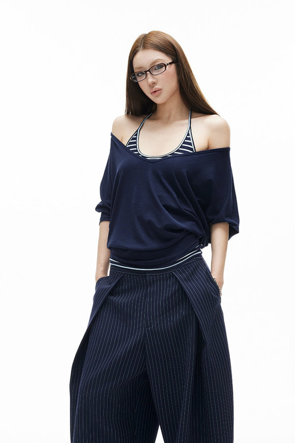 Layered Stripe Halter Shirt