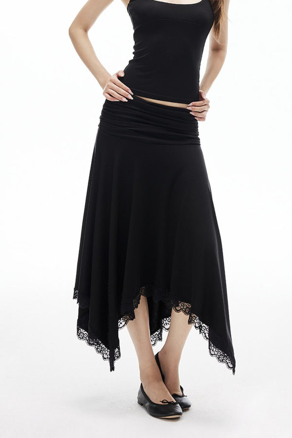 Elara Ruched Lace Trim Skirt