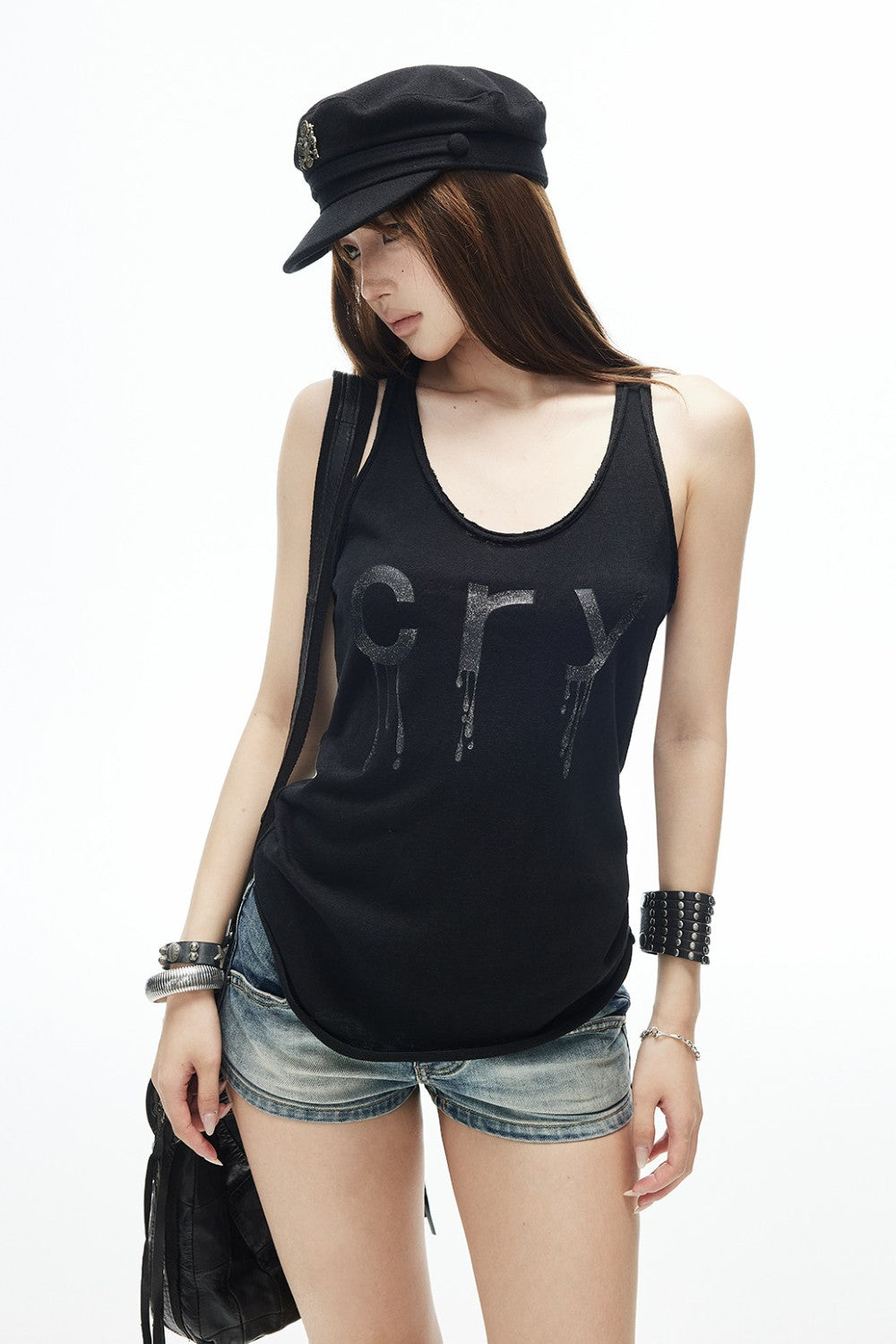Metallic Cry Print Tank Top