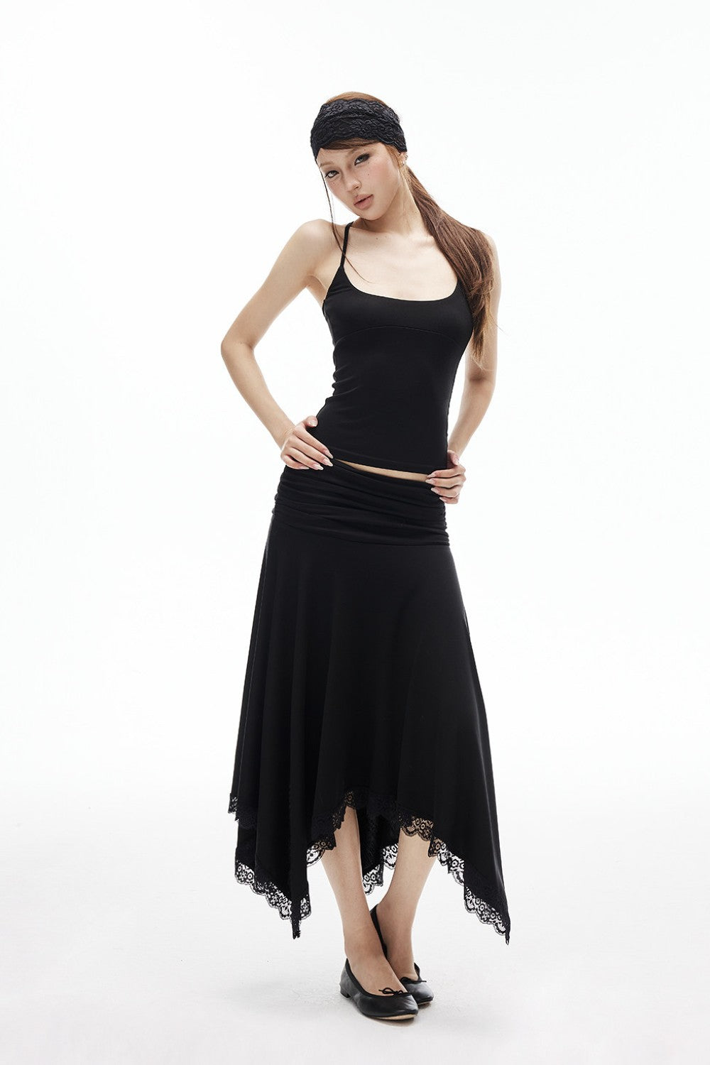 Elara Ruched Lace Trim Skirt