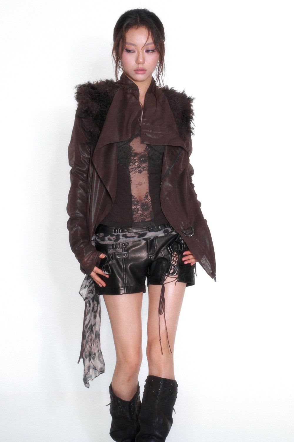 Leopard Ribbon Leather Shorts