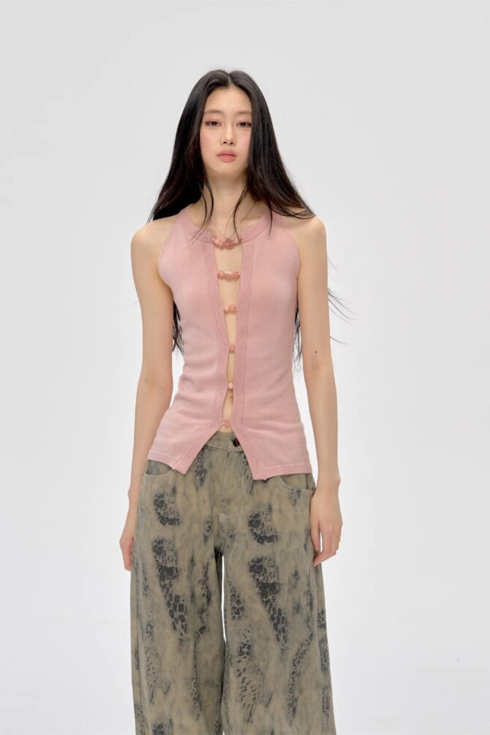 Beaded Cutout Knit Top