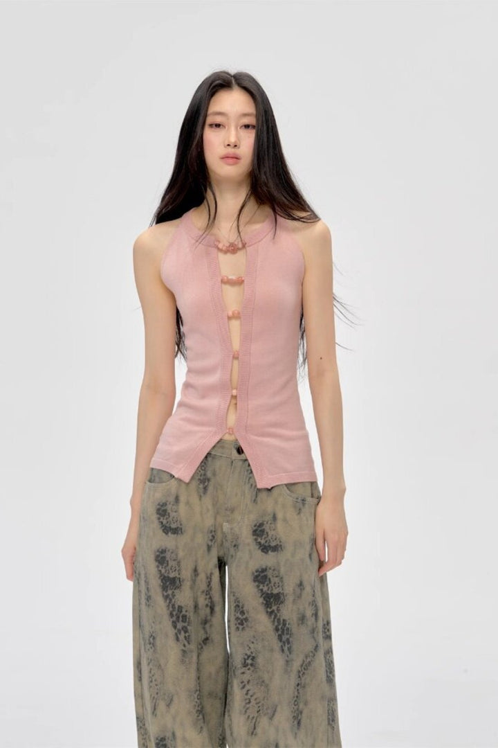 Beaded Cutout Knit Top