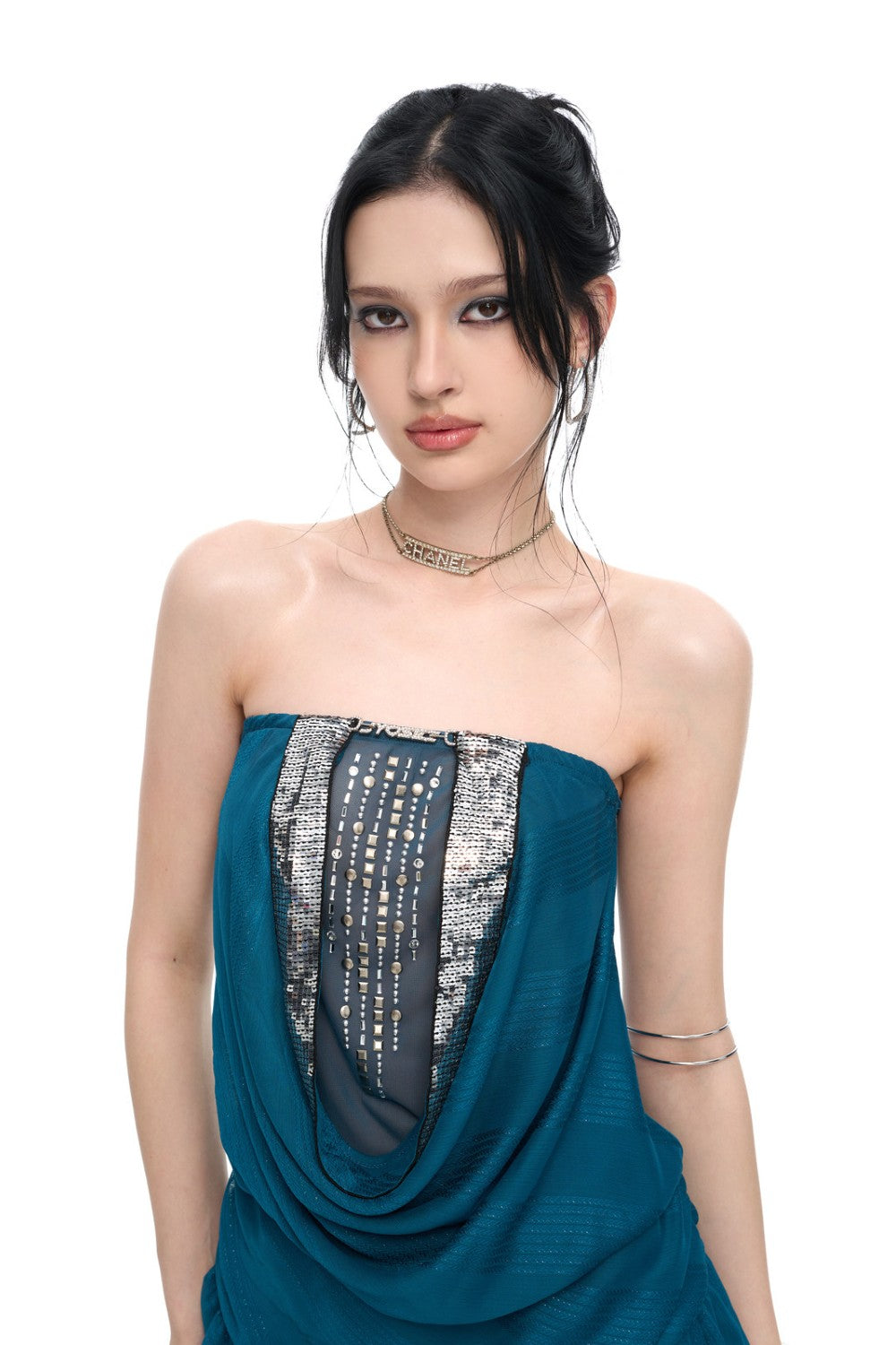Sapphire Drape Tube Dress