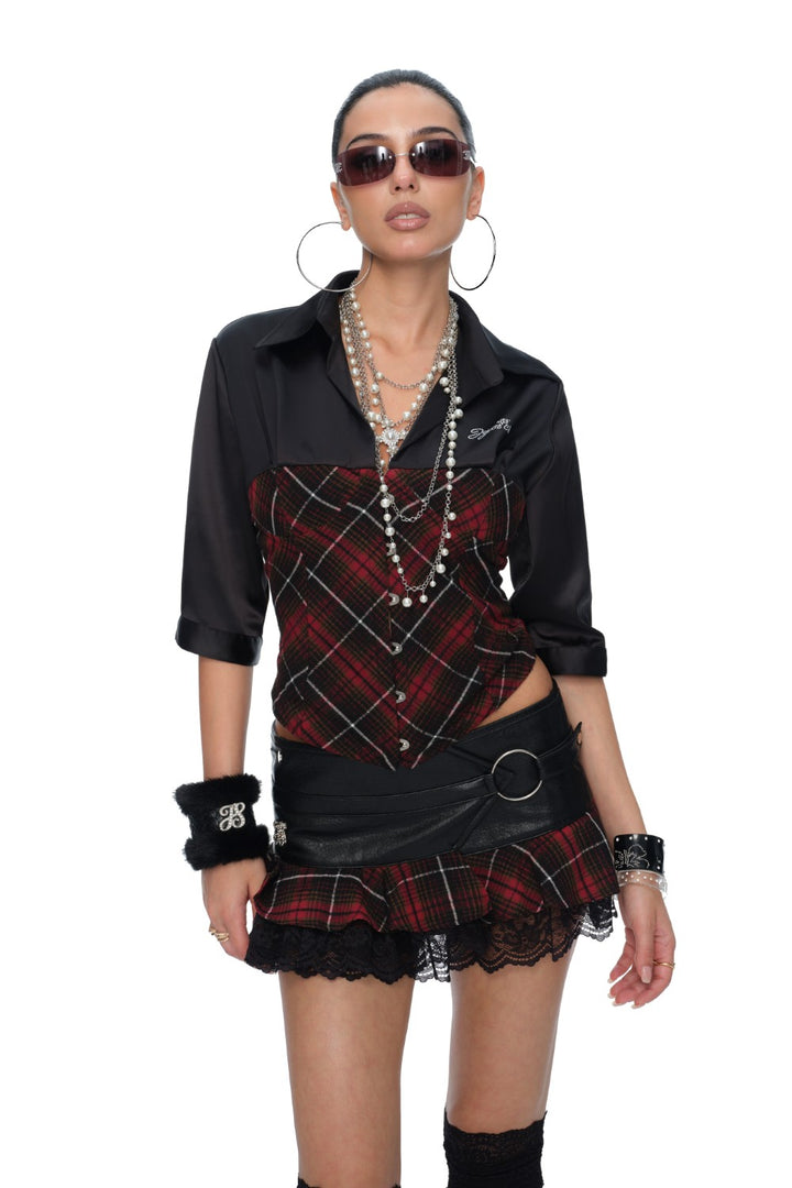 Scarlet Cinched Plaid Shirt