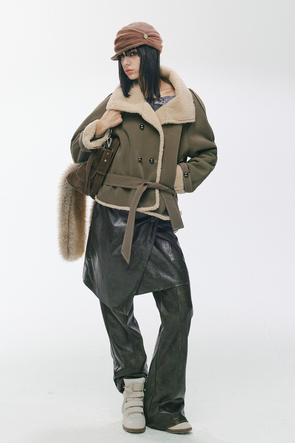 Olive Belted Fleece Coat