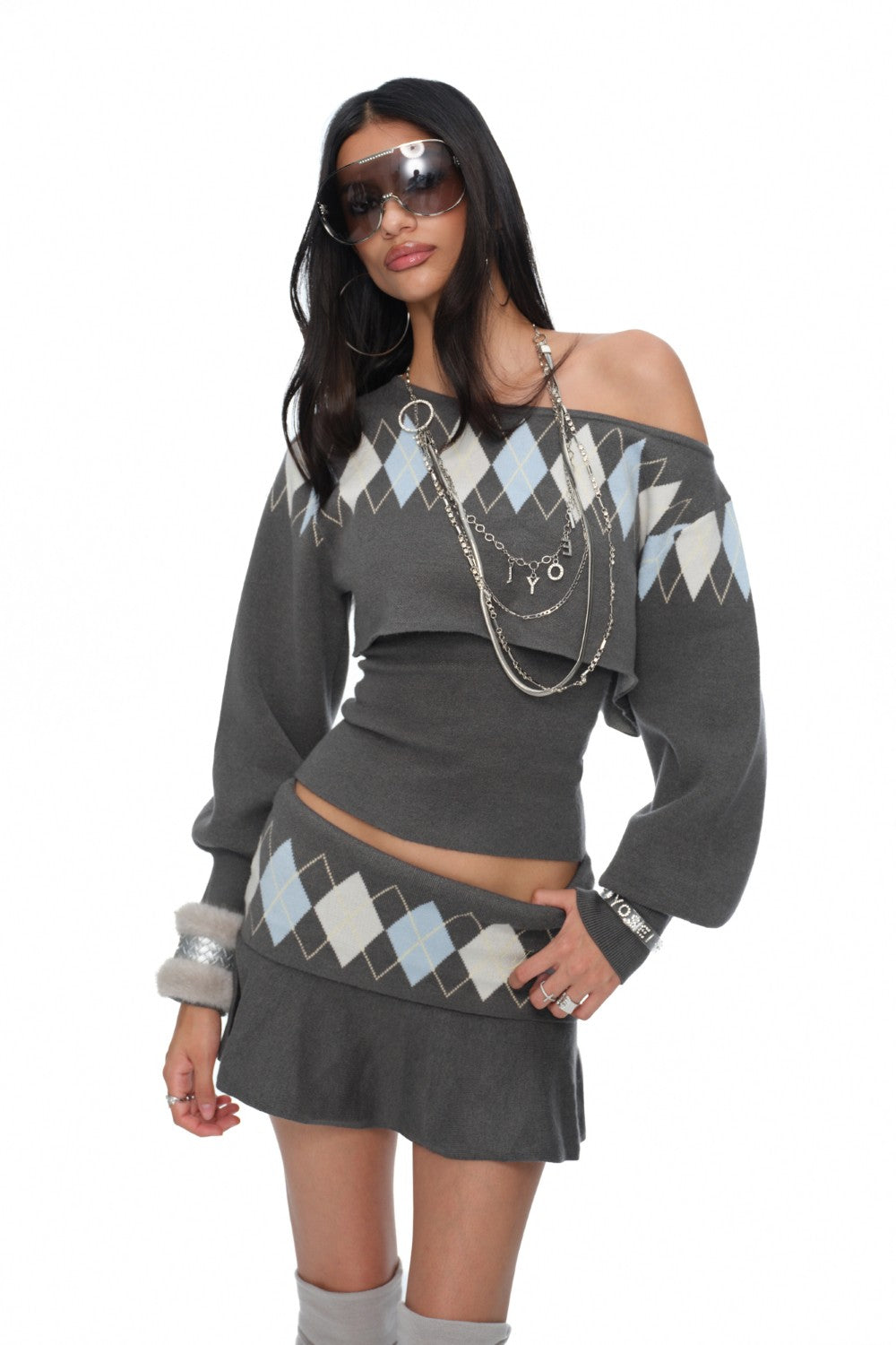 Amelie Pleated Argyle Skirt