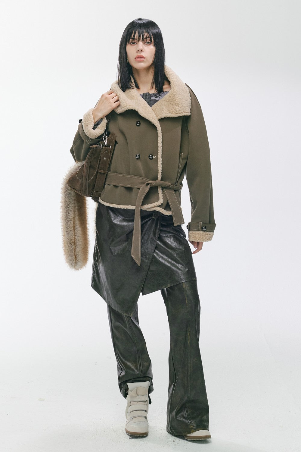 Olive Belted Fleece Coat